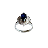 Sterling Silver Marquise Blue Sapphire & CZ Ballerina Cluster Ring