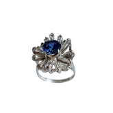 Vintage Sterling Silver Blue Ballerina Statement Ring with Baguette Halo