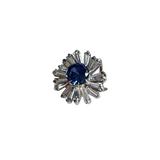 Vintage Sterling Silver Blue Ballerina Statement Ring with Baguette Halo
