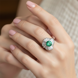 Vintage-Style Sterling Silver Green Color Stone "Ballerina" Cocktail Ring