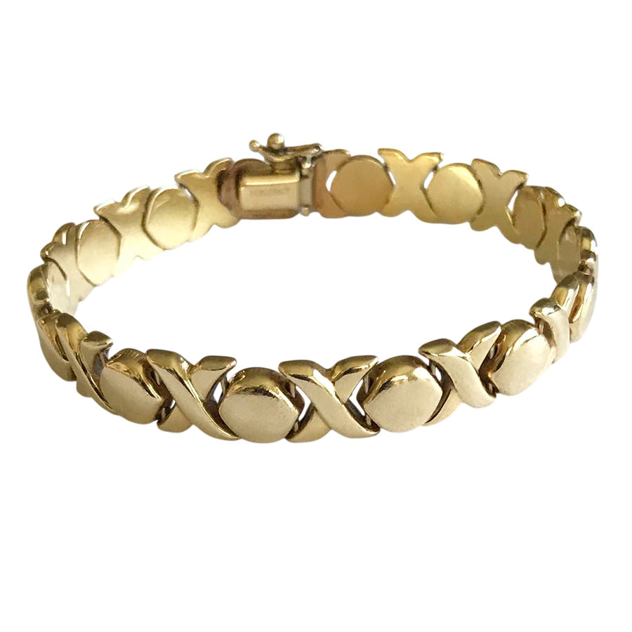 Vintage 14K Yellow Gold Hugs and Kisses (XOXO) Link Bracelet