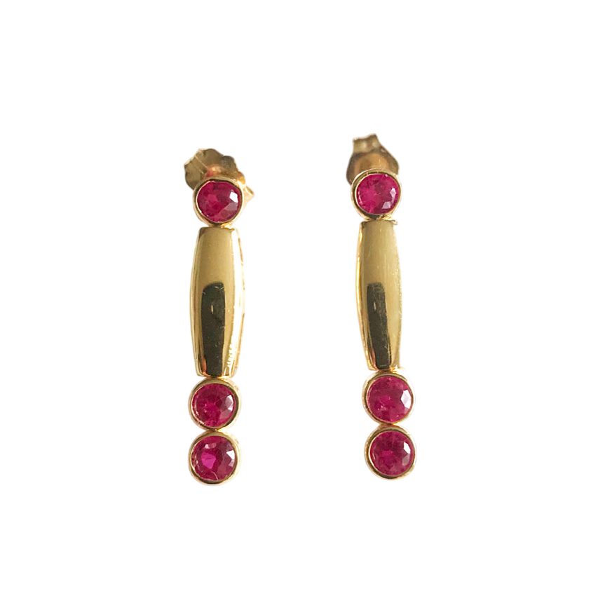 4K Gold Dangle Earrings with Lap Created Color Stone Accents