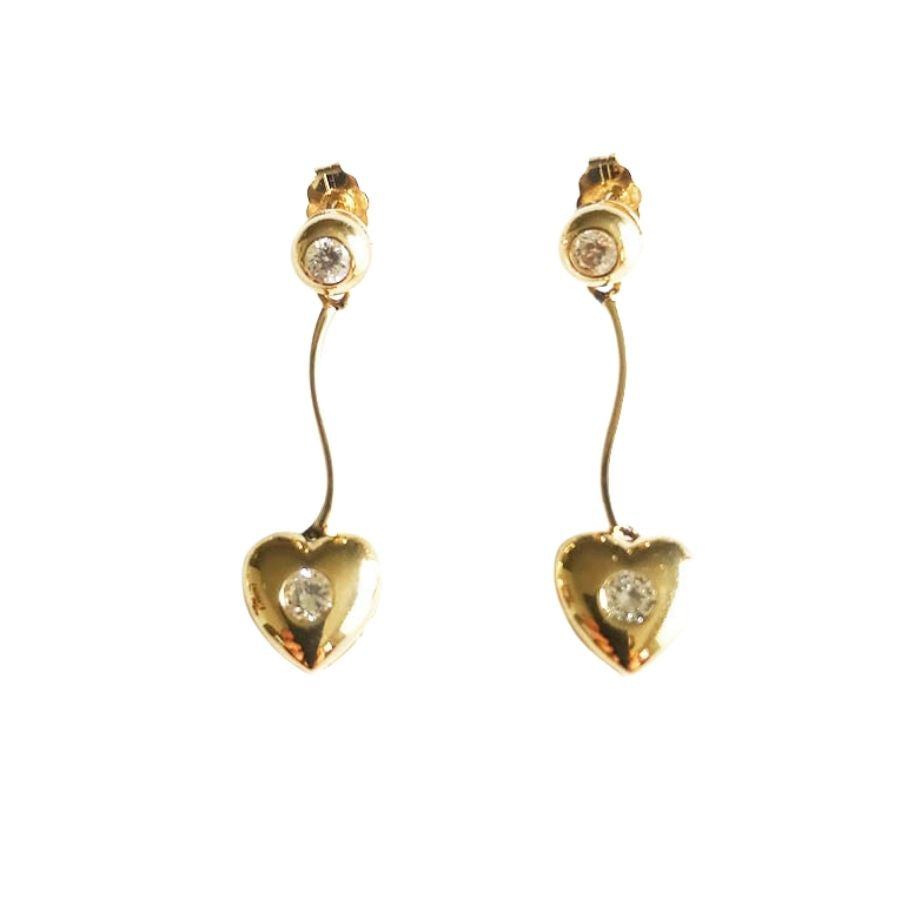 Modern 14k Gold Heart and Stone Drop Earrings