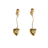 Modern 14k Gold Heart and Stone Drop Earrings
