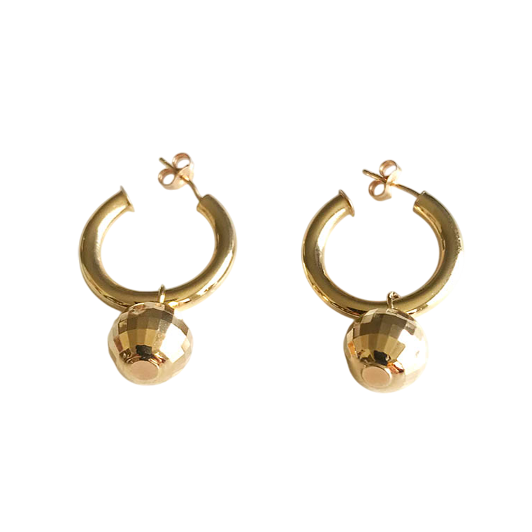 14K Gold Hoop Earrings with Gold Ball Charm