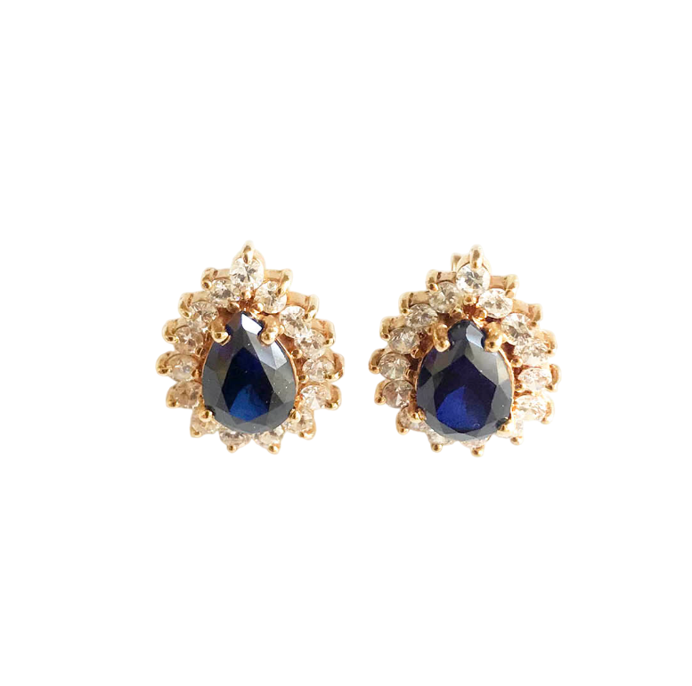 14K Gold Pear-Cut Lap Created Color Stone Stud Earrings