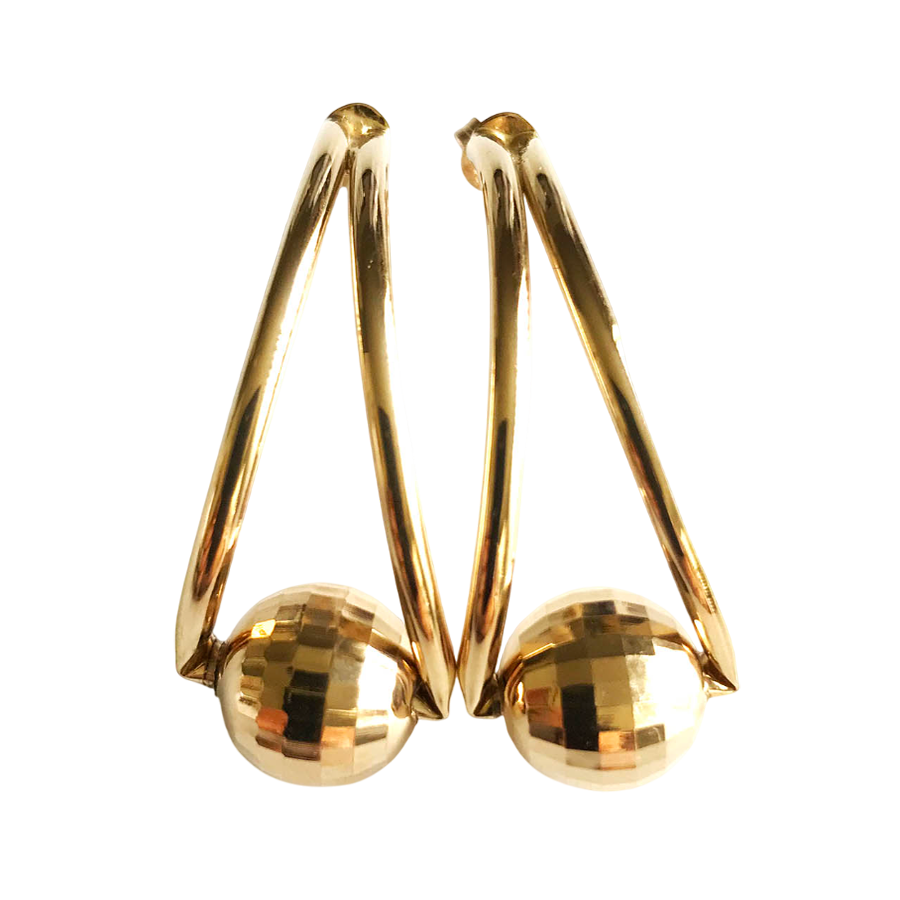 Elegant 14K Gold Teardrop Earrings with Polished Sphere Accent