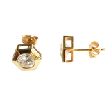 14K Gold Hexagonal Stud Earrings with Bezel-Set Round Premium Cubic Zirconia