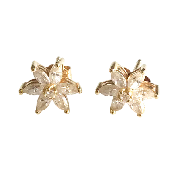 14K Gold Dazzling Floral Stud Earrings with Premium Cubic Zirconia