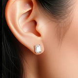 14K Yellow Gold Emerald Cut Premium Cubic Zirconia Stud Earrings