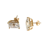 14K Yellow Gold Emerald Cut Premium Cubic Zirconia Stud Earrings
