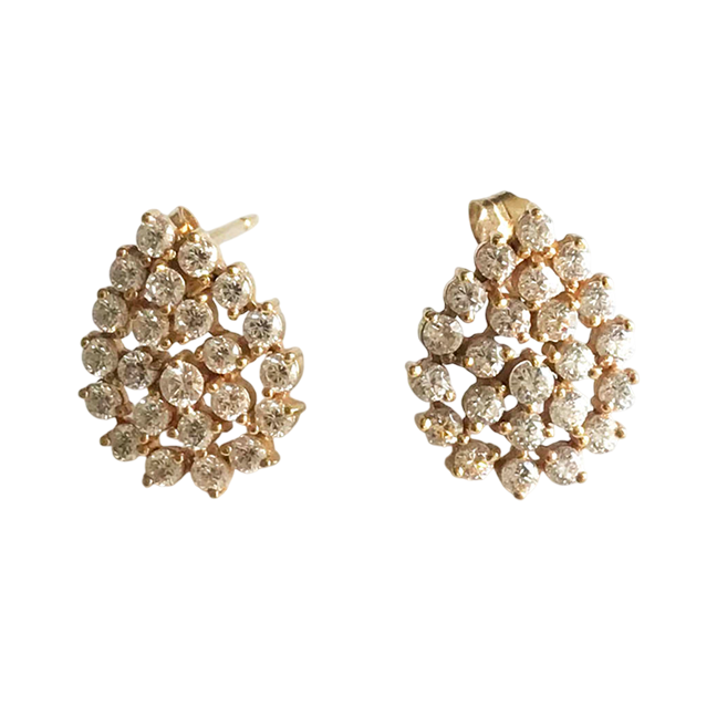 14K Gold Teardrop Pave Brilliant-cut Stones Cluster Stud Earrings