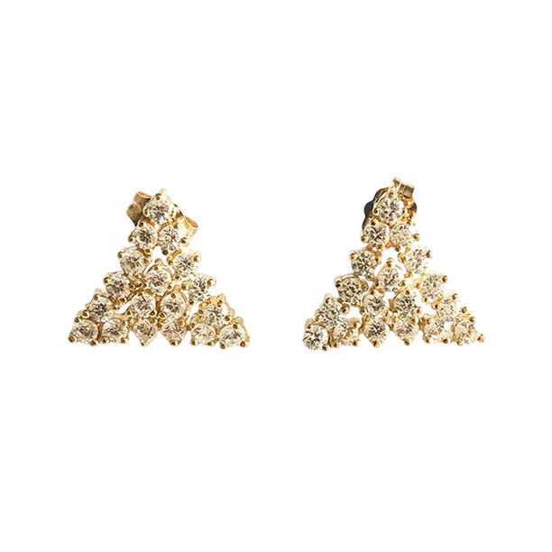 Dazzling 14K Gold Stones Cluster Triangle Stud Earrings