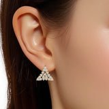 Dazzling 14K Gold Stones Cluster Triangle Stud Earrings