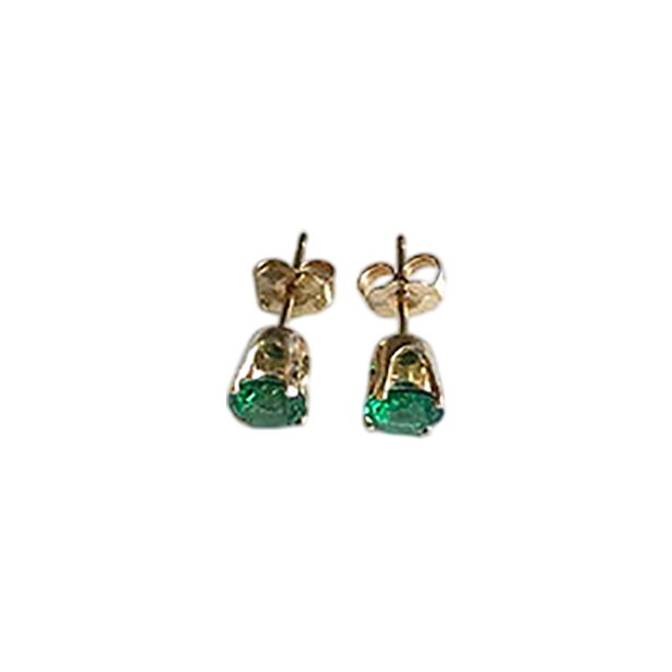 14K Gold Round Lap Created Color Stone Stud Earrings