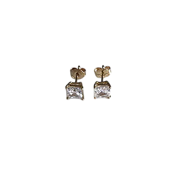 14K Gold Square Premium Cubic Zirconia Stud Earrings