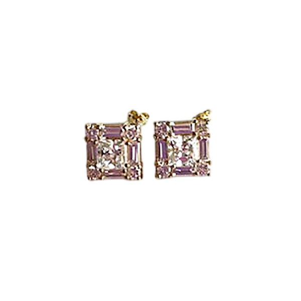 14K Gold Premium Cubic Zirconia Square Halo Stud Earrings