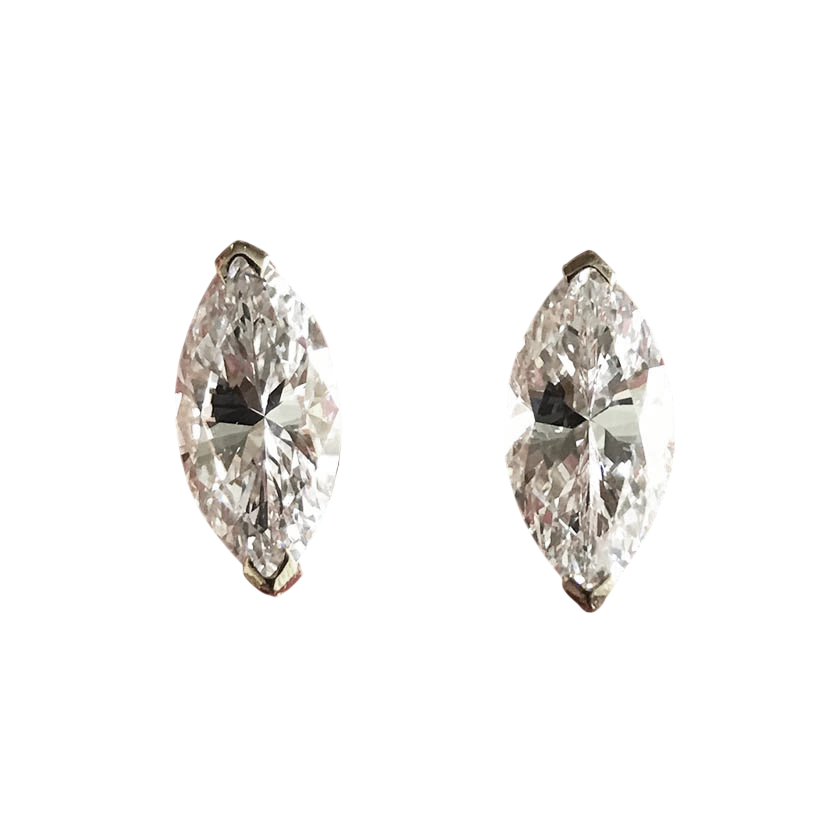 14K Yellow Gold Marquise-Cut Stud Earrings with V-Prong Setting