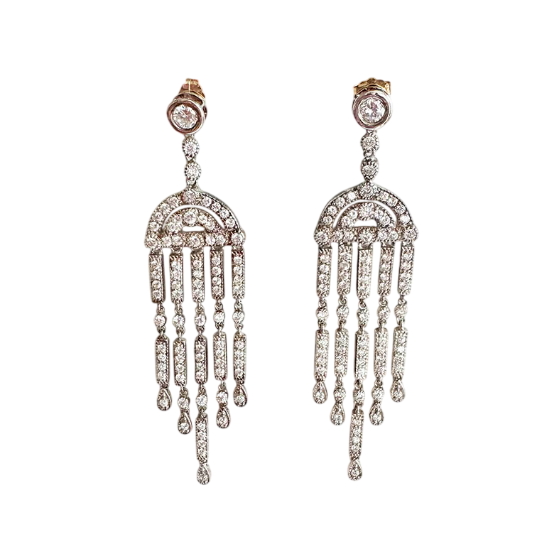 Art Deco Inspired Sterling Silver Pave Chandelier Fringe Earrings