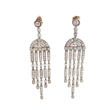 Art Deco Inspired Sterling Silver Pave Chandelier Fringe Earrings