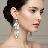 Art Deco Inspired Sterling Silver Pave Chandelier Fringe Earrings