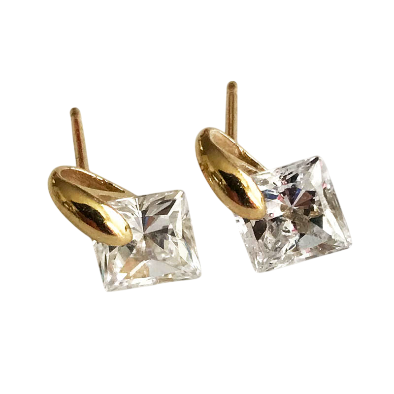 14K Gold Princess-Cut Crystal Drop Earrings