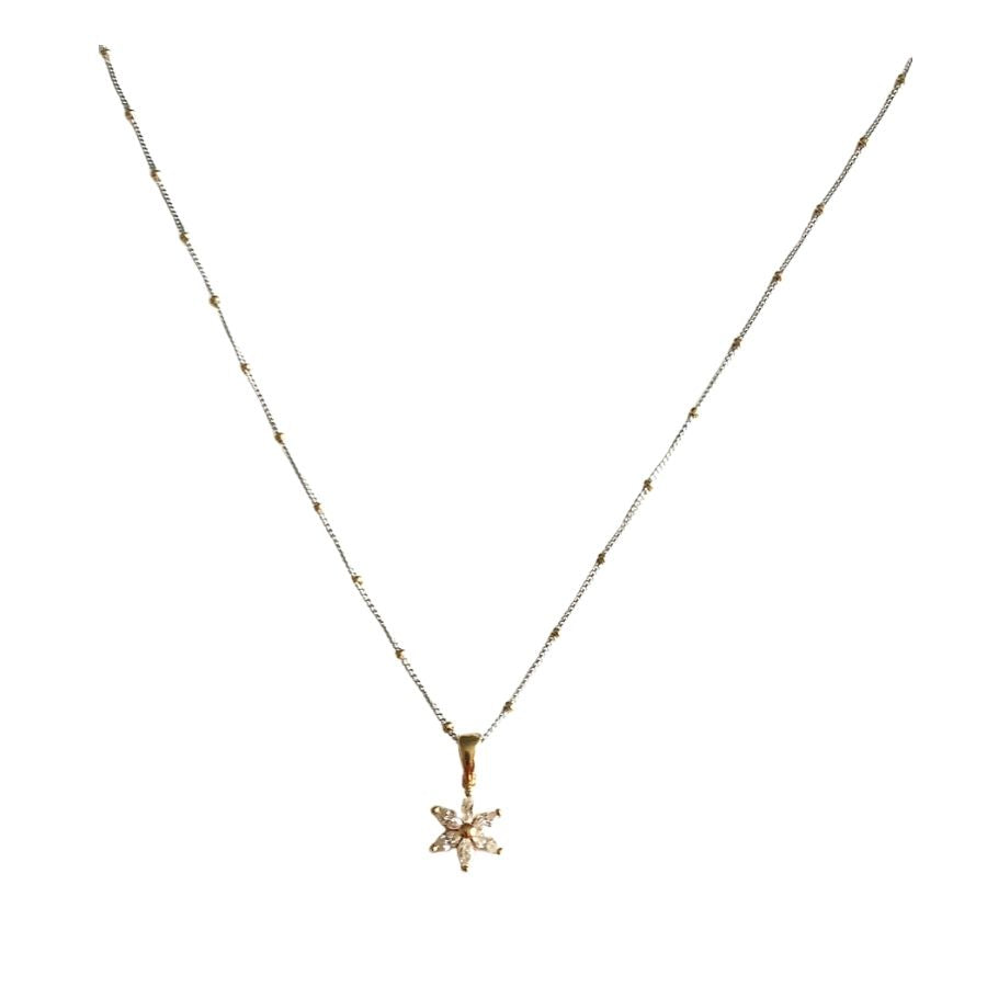 Elegant Two-Tone Gold Chain with Flower Charm Necklace