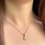 Elegant Two-Tone Gold Chain with Flower Charm Necklace