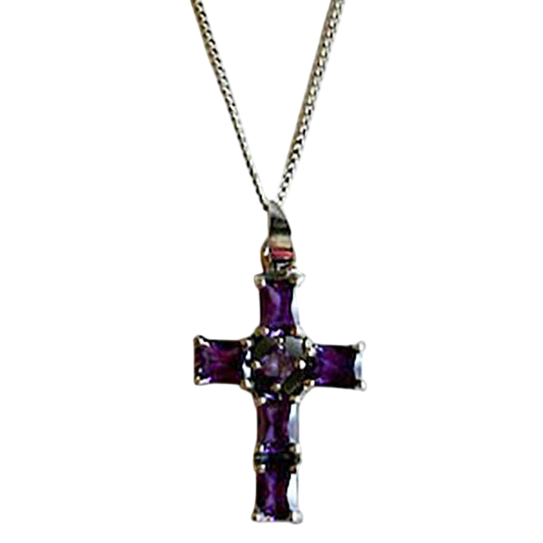 Amethyst Cross Pendant on Silver Chain