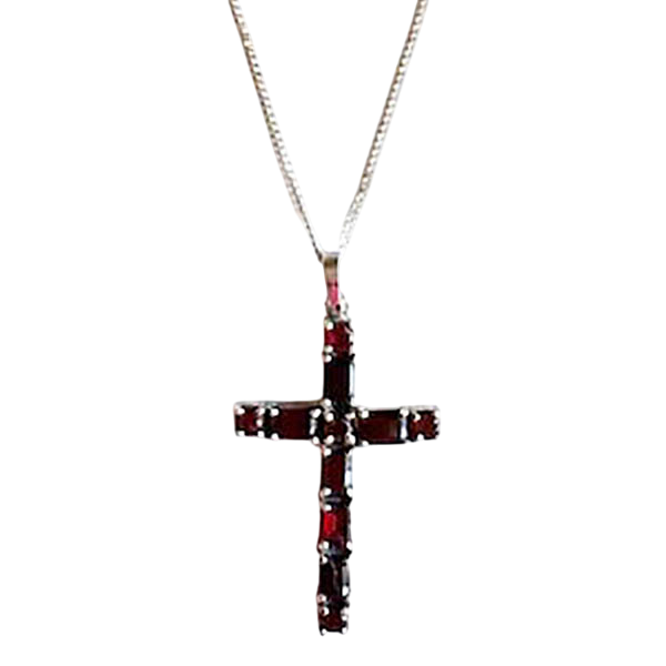 Sterling Silver Garnet Cross Pendant Necklace