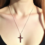 Sterling Silver Garnet Cross Pendant Necklace