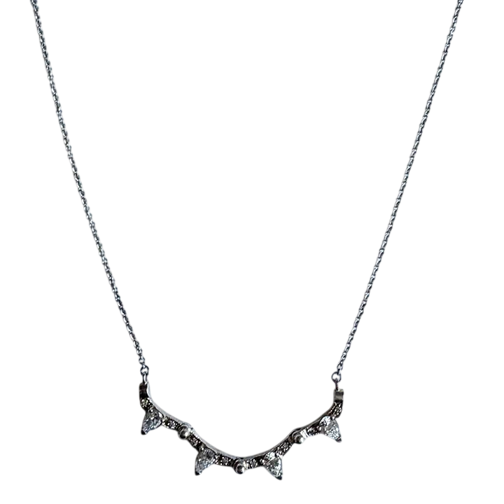 Sterling Silver Marquise Crown Spike Necklace