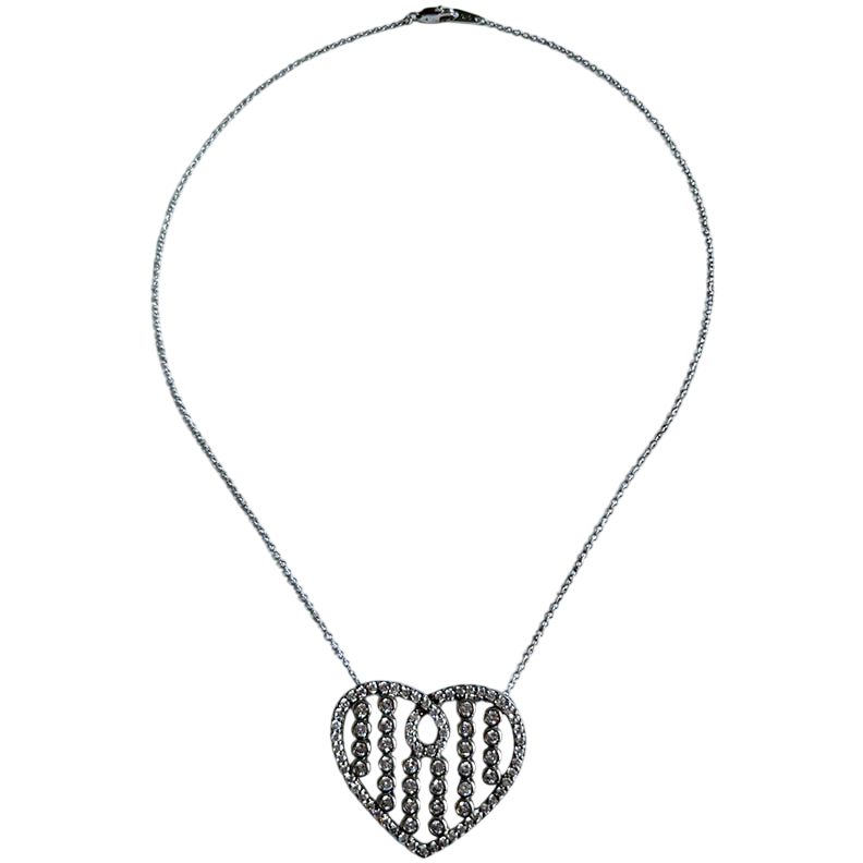 Sterling Silver Openwork "Abacus" Heart Pendant Necklace with Bezel-Set Clear Cubic Zirconia