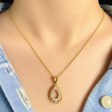 14K Gold Teardrop Pave Sparking Pendant