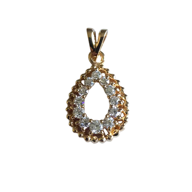 14K Gold Teardrop Pave Sparking Pendant