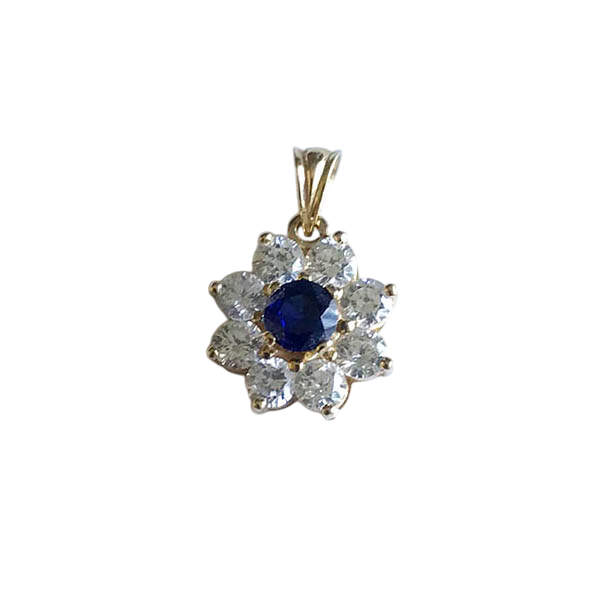 14K Gold Lap Created Color Stone and Sparking Stones Cluster Flower Charm