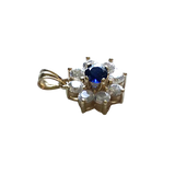 14K Gold Lap Created Color Stone and Sparking Stones Cluster Flower Charm