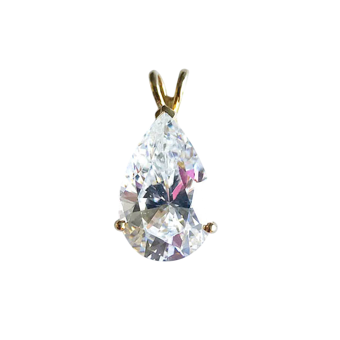 14K Gold Premium Cubic Zirconia Pear-Shaped Pendant