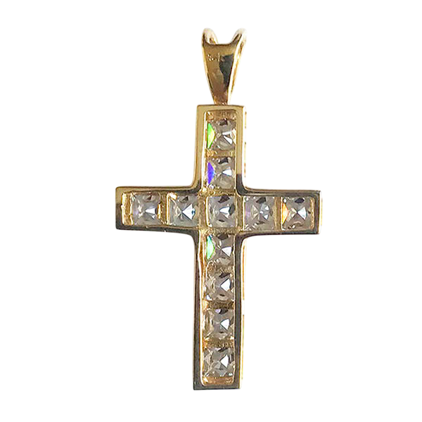 14K Gold and Sparking Stones Cross Pendant