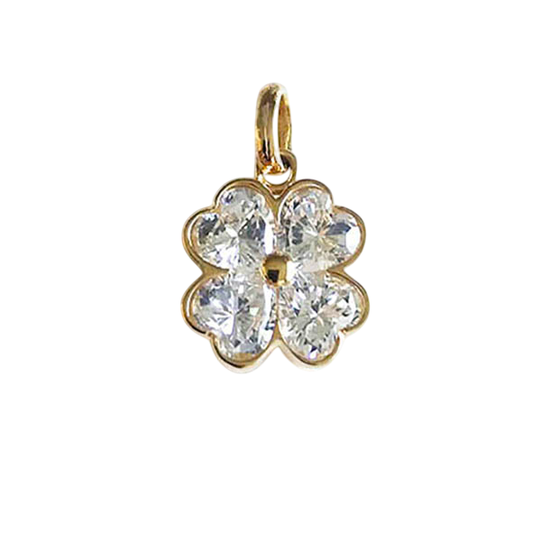 14K Gold & Brilliant Stones Four-Leaf Clover Charm