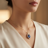 14K Gold Pear-Cut Lap Created Color Stone Pendant