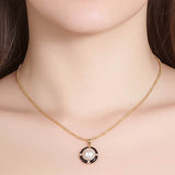 14K Gold Natural Half-Pearl & Onyx Sparking Stone Accent Pendant