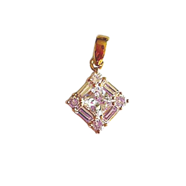 14K Gold Brilliant Stones Square Cluster Charm / Pendant