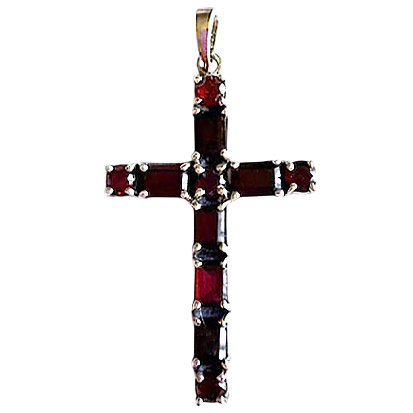 Sterling Silver & Garnet Cross Pendant