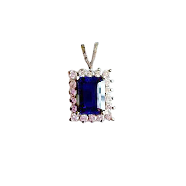 Lap Created Emerald Cut Color Stone & White Stone Halo Sterling Silver Pendant"