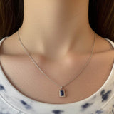 Lap Created Emerald Cut Color Stone & White Stone Halo Sterling Silver Pendant"