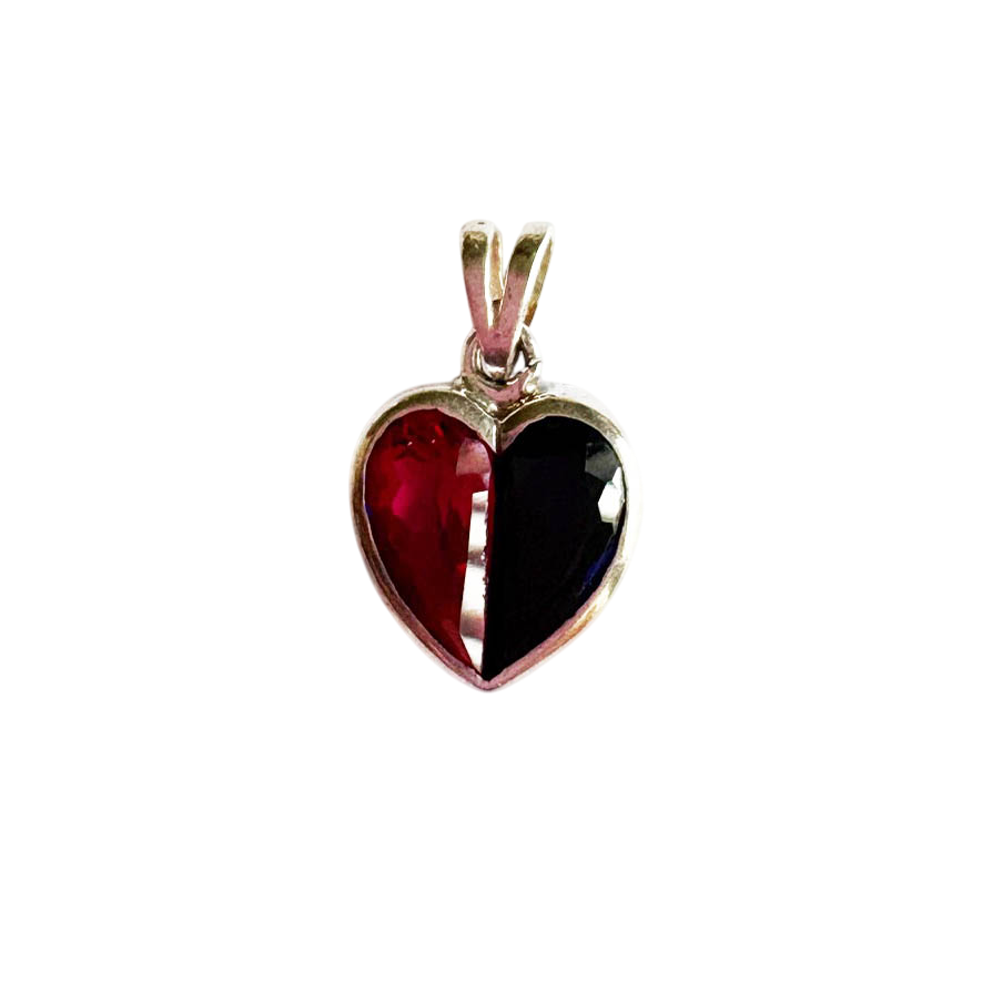 Sterling Silver Two-Tone Lap Created Color Stone Heart Charm