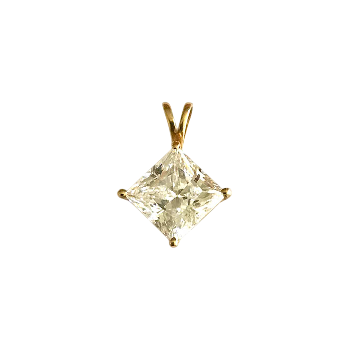 14K Yellow Gold Kite-Set Princess Cut Stone Solitaire Pendant