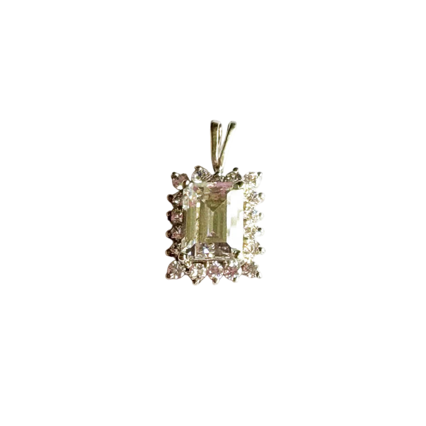 Sterling Silver Emerald-Cut Cubic Zirconia Pendant with CZ Halo