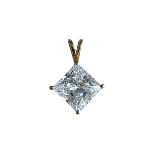 14K Yellow Gold Kite-Set Princess Cut Stone Solitaire Pendant